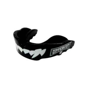 Protector bucal de gel moldeable negro uppercut color entero con diseño de colmillos