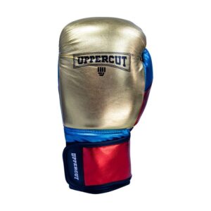Guante de box metalic dorado, azul y rojo dorsal