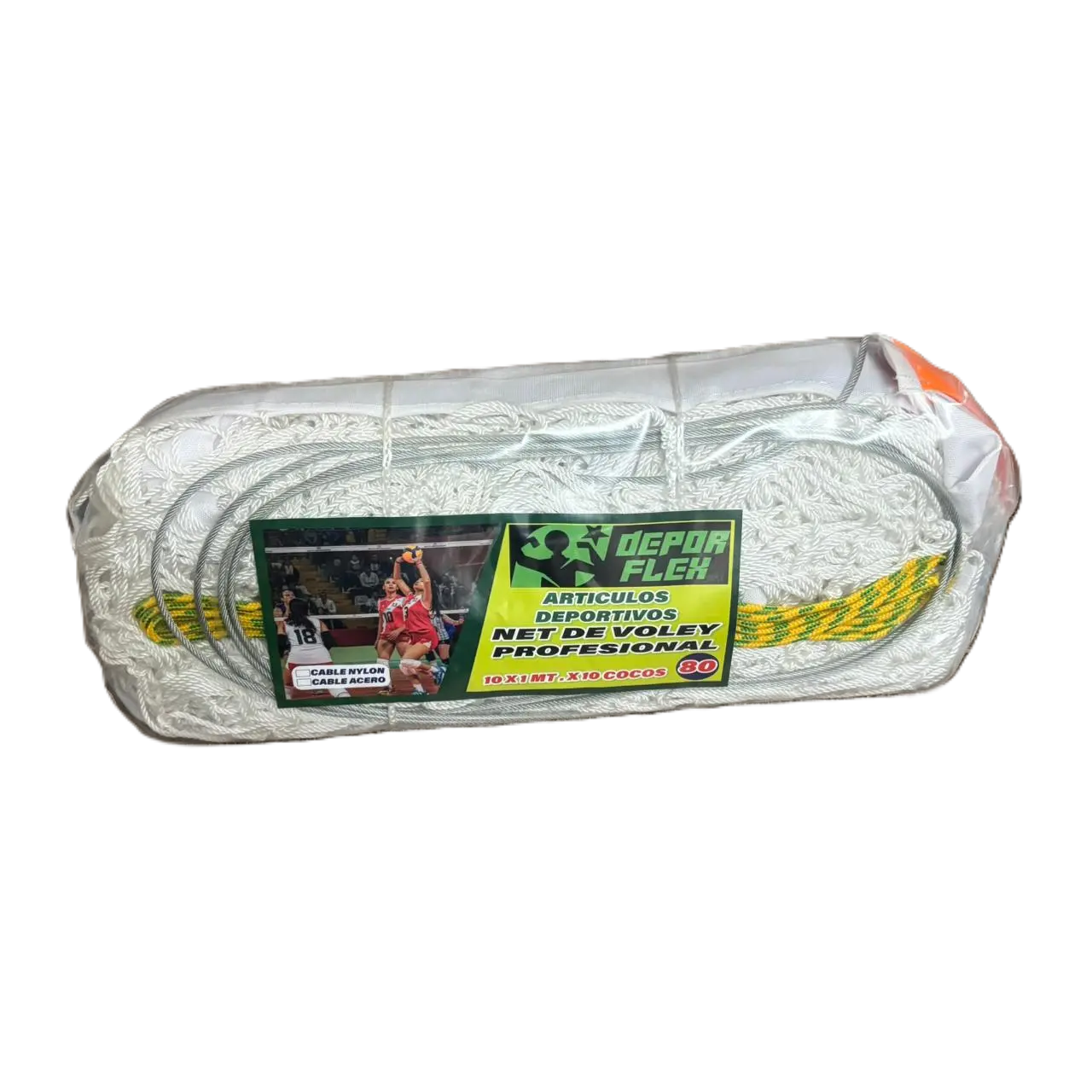 NET DE VOLEY PROFESIONAL MALLA BLANCA BORDE BLANCO #80 CON TEMPLADOR DE ACERO