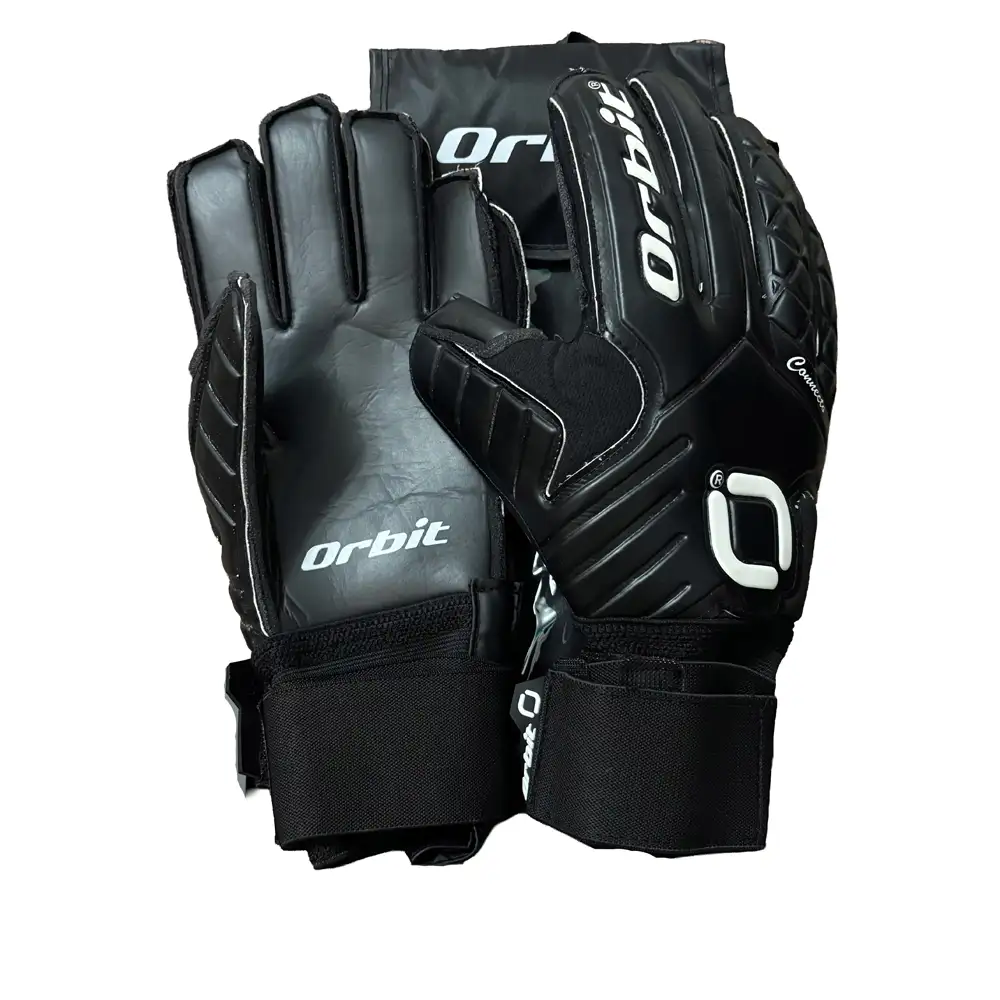 Guantes de arquero negro con palma negra con varillas orbit modelo conecto con muñequera doble vuelta